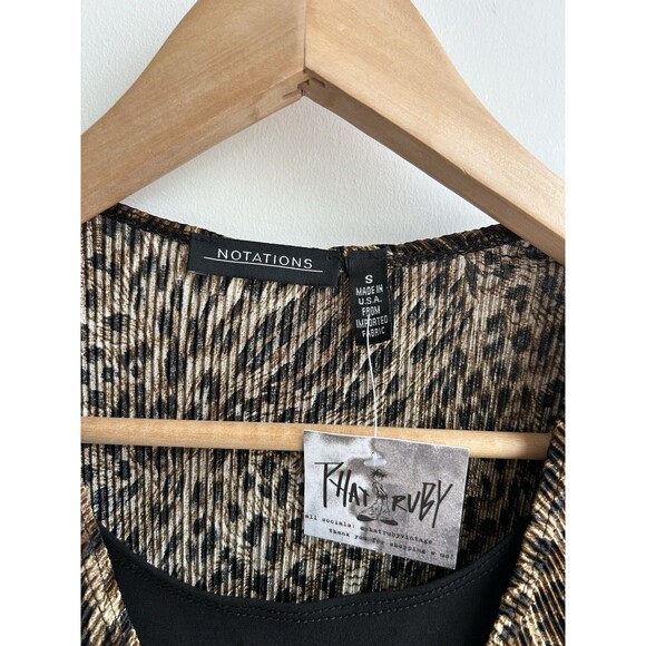 90s Y2K Notations Leopard Crinkle Material V-neck Top Dead Stock Size S - Picture 4 of 10